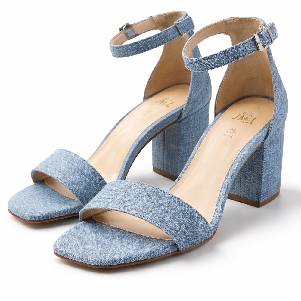 J. McLaughlin “Esme” Denim Block Heel Sandals – Size 7.5